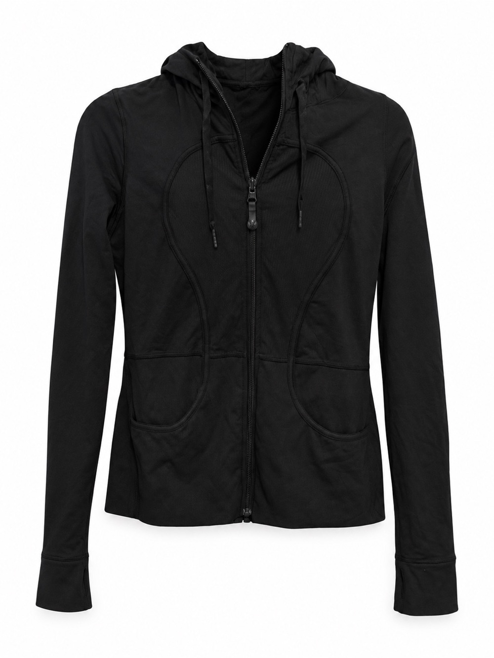 Lululemon Reversible Full Zip Hooded Jacket Black Gray Floral Thumbholes Women’s